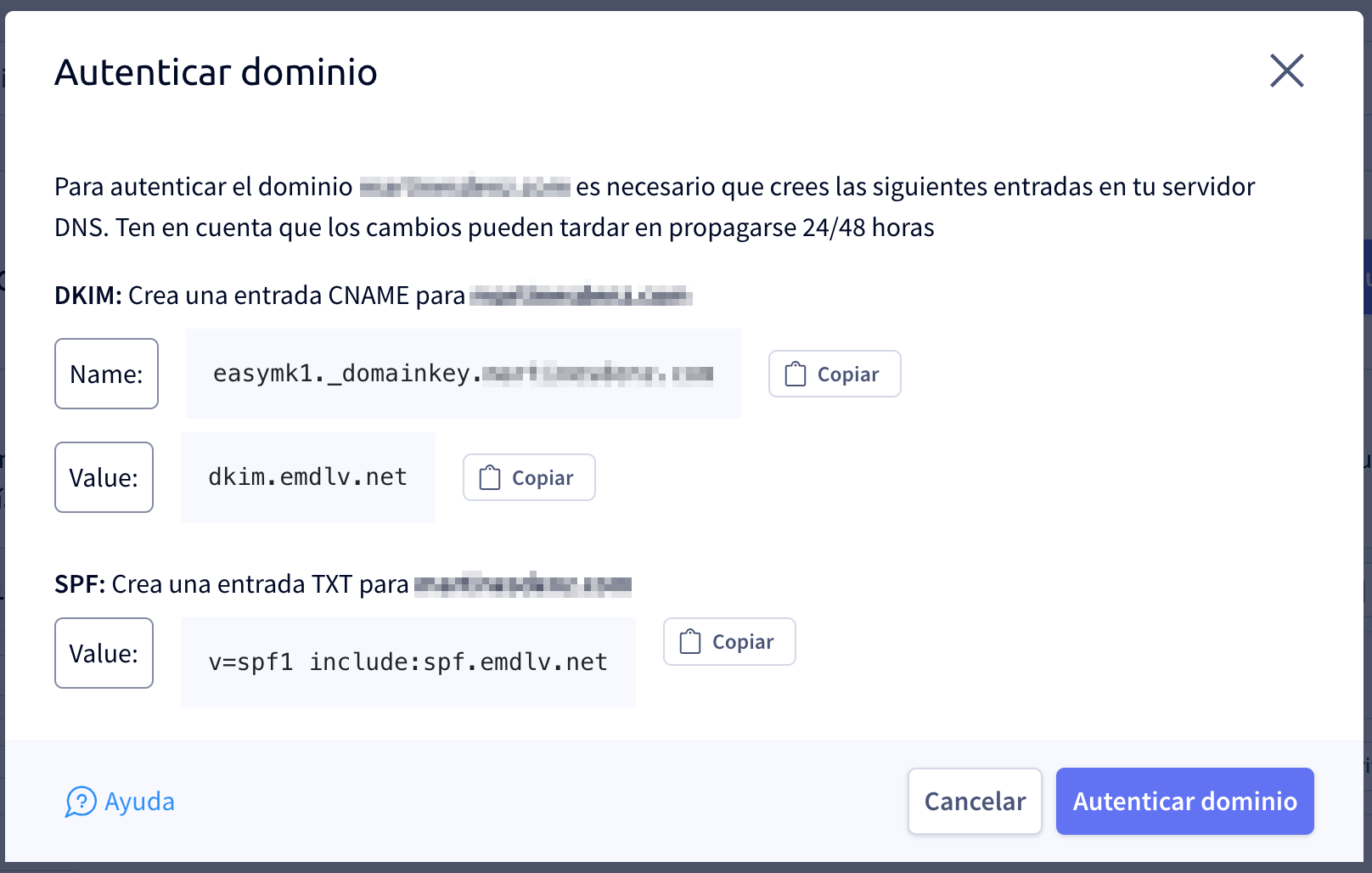 Cómo autenticar un dominio Easymailing