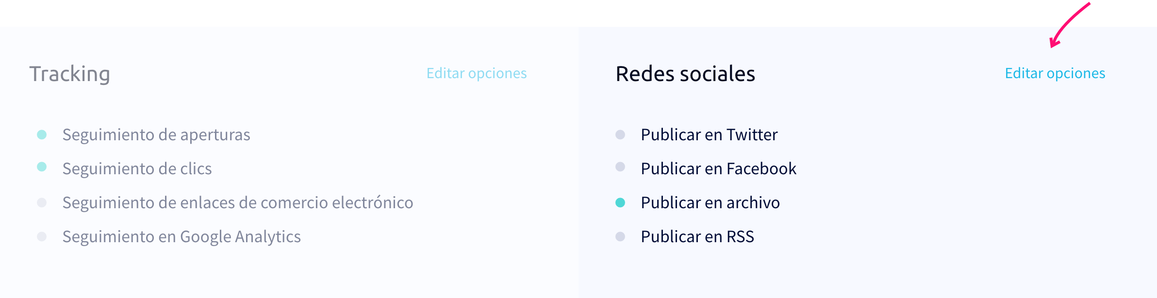 Opciones de redes sociales