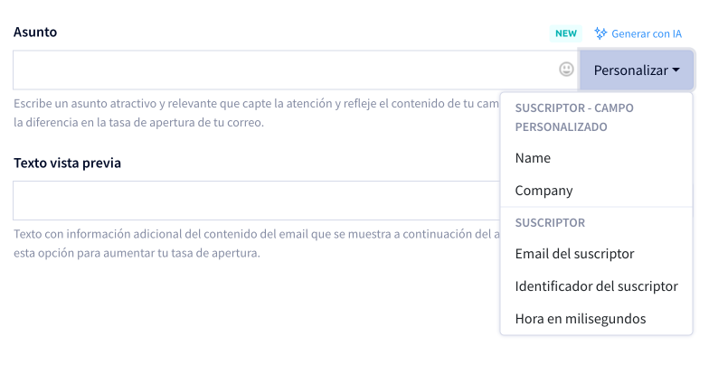 Personalizar asunto