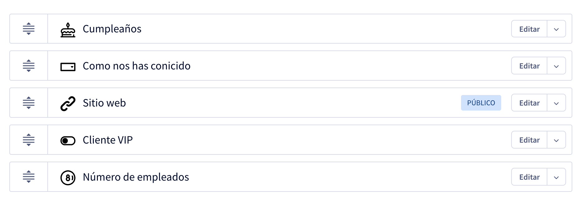 Example custom fields